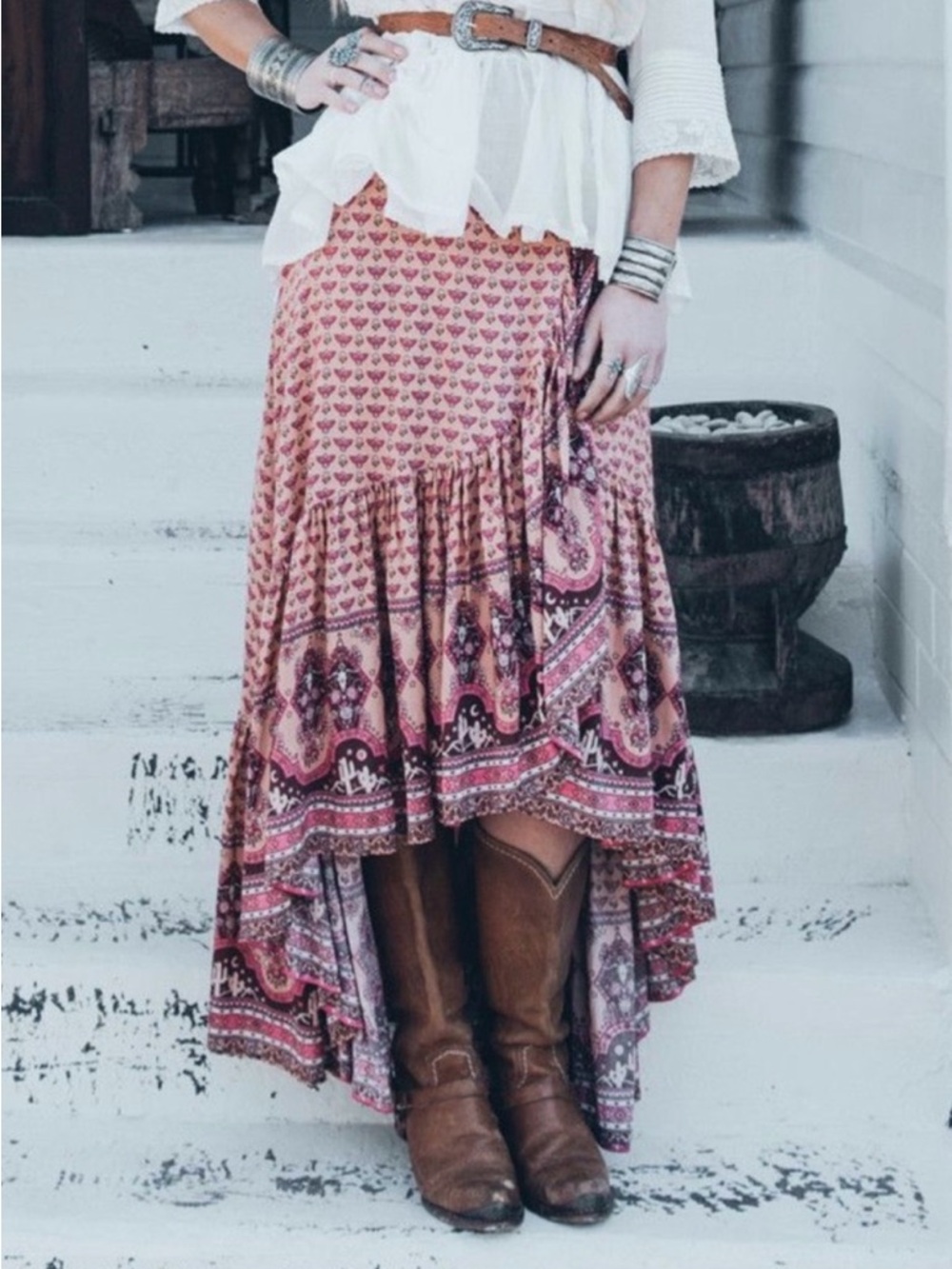 SPELL 🌸 Vintage Sunset Road Wrap Skirt Medium